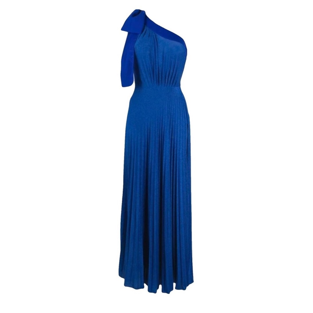 Blue Asymmetrical One-Shoulder Gown for Wedding Guest